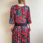 1980s Diane Freis Red Floral Dress With Sequins (L/XL)
