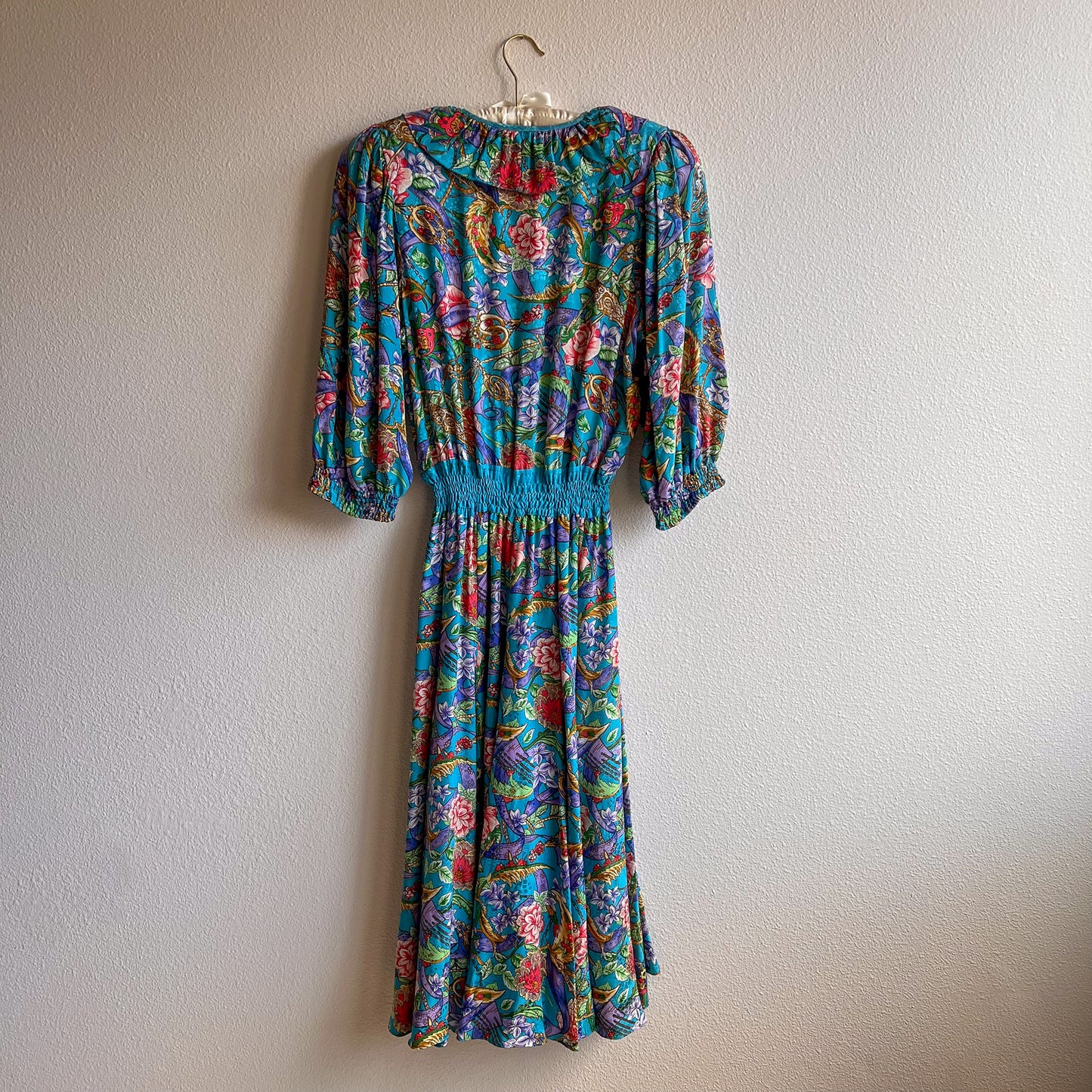 1980s Diane Freis Floral Print Dress With Ruffled Collar (S/M)