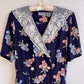 1980s-Does-1930s Double Breasted Navy Floral Dress (M)