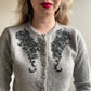 1980s-Does-1950s Gray Cardigan With Beading (S/M)