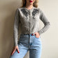 1980s-Does-1950s Gray Cardigan With Beading (S/M)