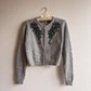 1980s-Does-1950s Gray Cardigan With Beading (S/M)