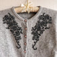 1980s-Does-1950s Gray Cardigan With Beading (S/M)