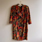1980s Double-Breasted Dress With Golden Red Flora Print (L/XL)
