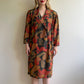 1980s Double-Breasted Dress With Golden Red Flora Print (L/XL)
