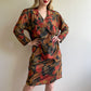 1980s Double-Breasted Dress With Golden Red Flora Print (L/XL)
