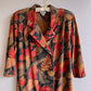 1980s Double-Breasted Dress With Golden Red Flora Print (L/XL)