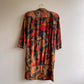 1980s Double-Breasted Dress With Golden Red Flora Print (L/XL)