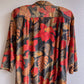 1980s Double-Breasted Dress With Golden Red Flora Print (L/XL)