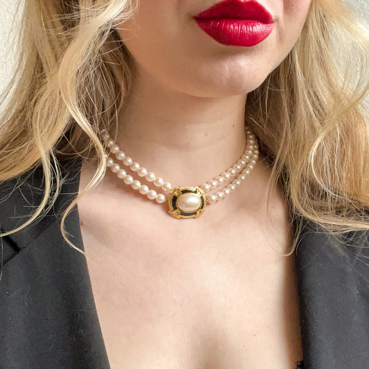 1980s Double-Strand Faux Pearl Choker Necklace