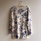 Fabulous 1980s White Silk Sweater With Purple Florals (L/XL)