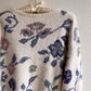 Fabulous 1980s White Silk Sweater With Purple Florals (L/XL)