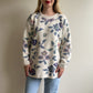 Fabulous 1980s White Silk Sweater With Purple Florals (L/XL)