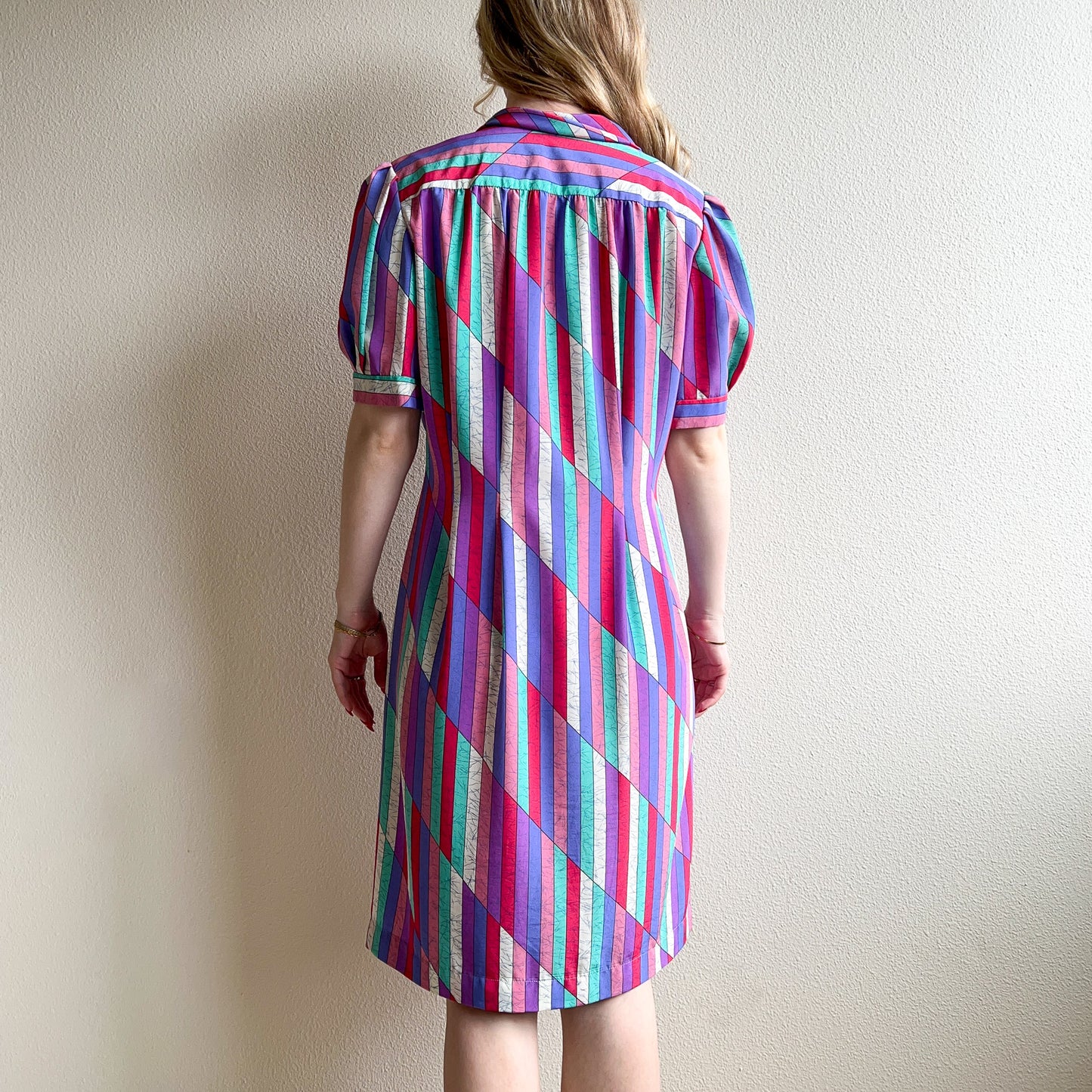 1980s Funky Stripes Pattern Silk Dress (L/XL)