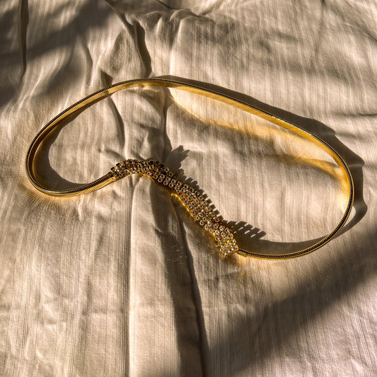 1980s Gold-Tone Thin Belt With Rhinestones (M)
