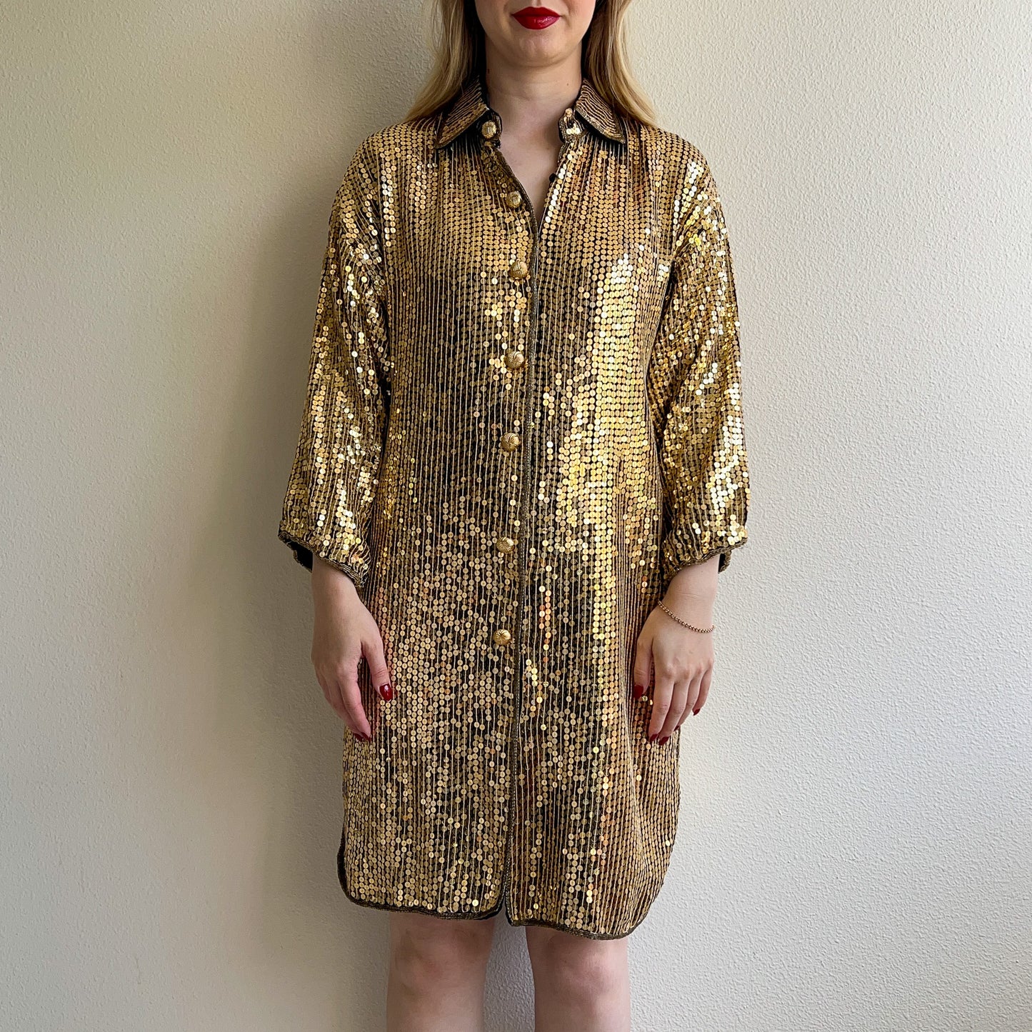 Fabulous 1980s Sparkling Gold Sequined Tunic (M/L)