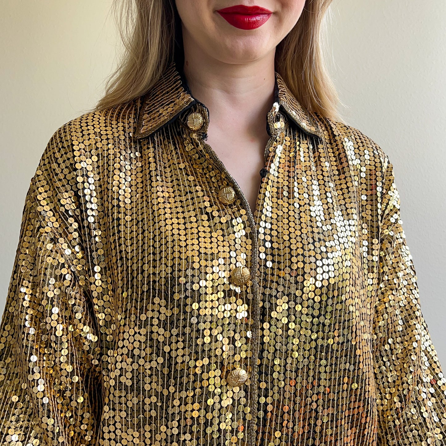 Fabulous 1980s Sparkling Gold Sequined Tunic (M/L)