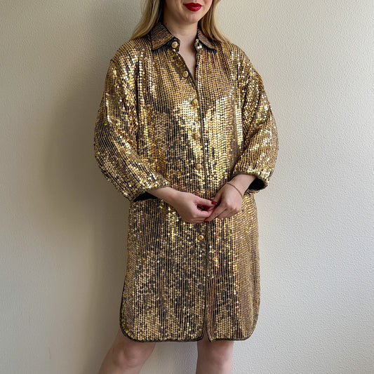 Fabulous 1980s Sparkling Gold Sequined Tunic (M/L)