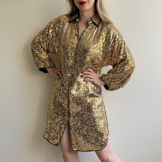 Fabulous 1980s Sparkling Gold Sequined Tunic (M/L)