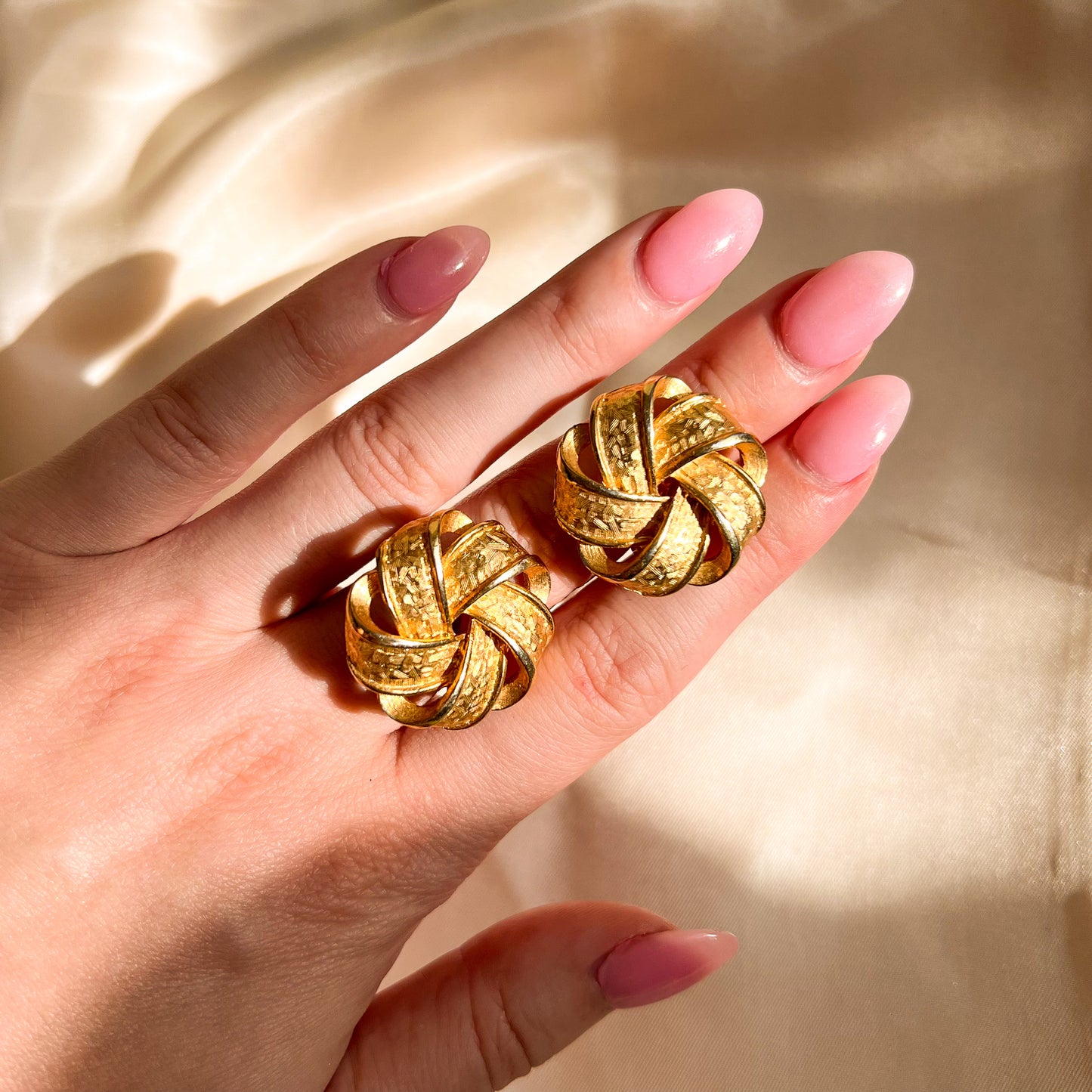 1950s Gold-Tone Interwoven Ribbon Earrings