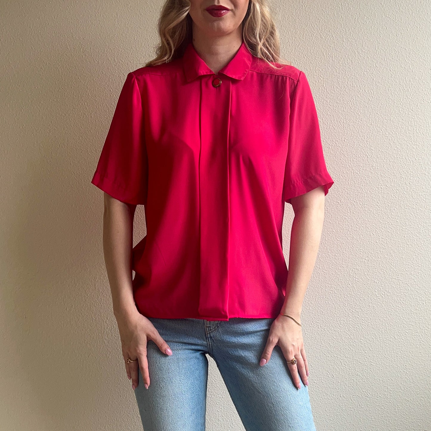 1980s Hot Pink Short Sleeve Blouse (M/L)