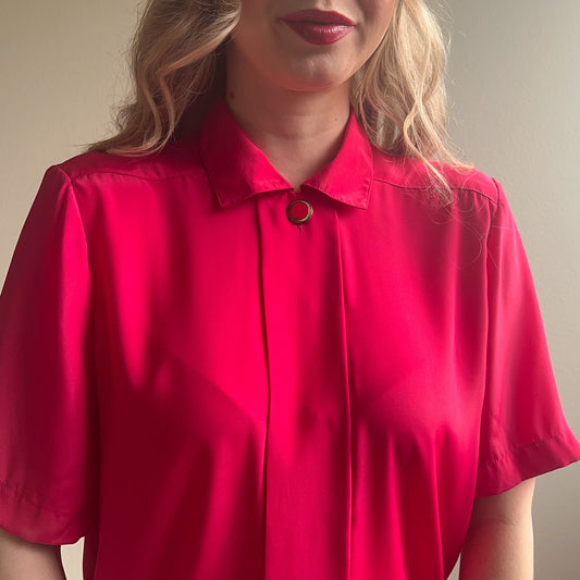 1980s Hot Pink Short Sleeve Blouse (M/L)