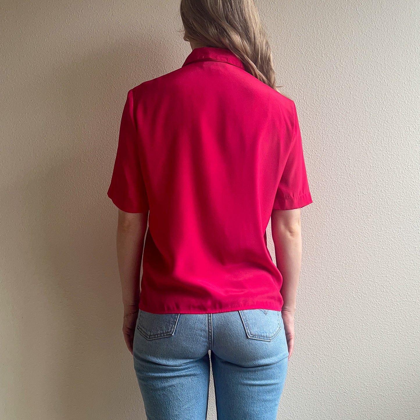 1980s Hot Pink Short Sleeve Blouse (M/L)