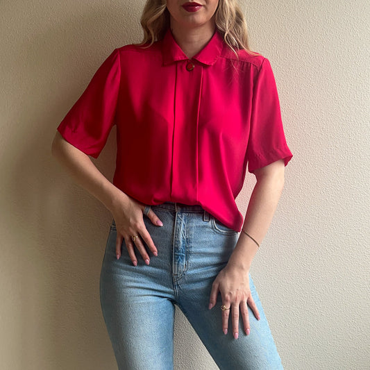 1980s Hot Pink Short Sleeve Blouse (M/L)