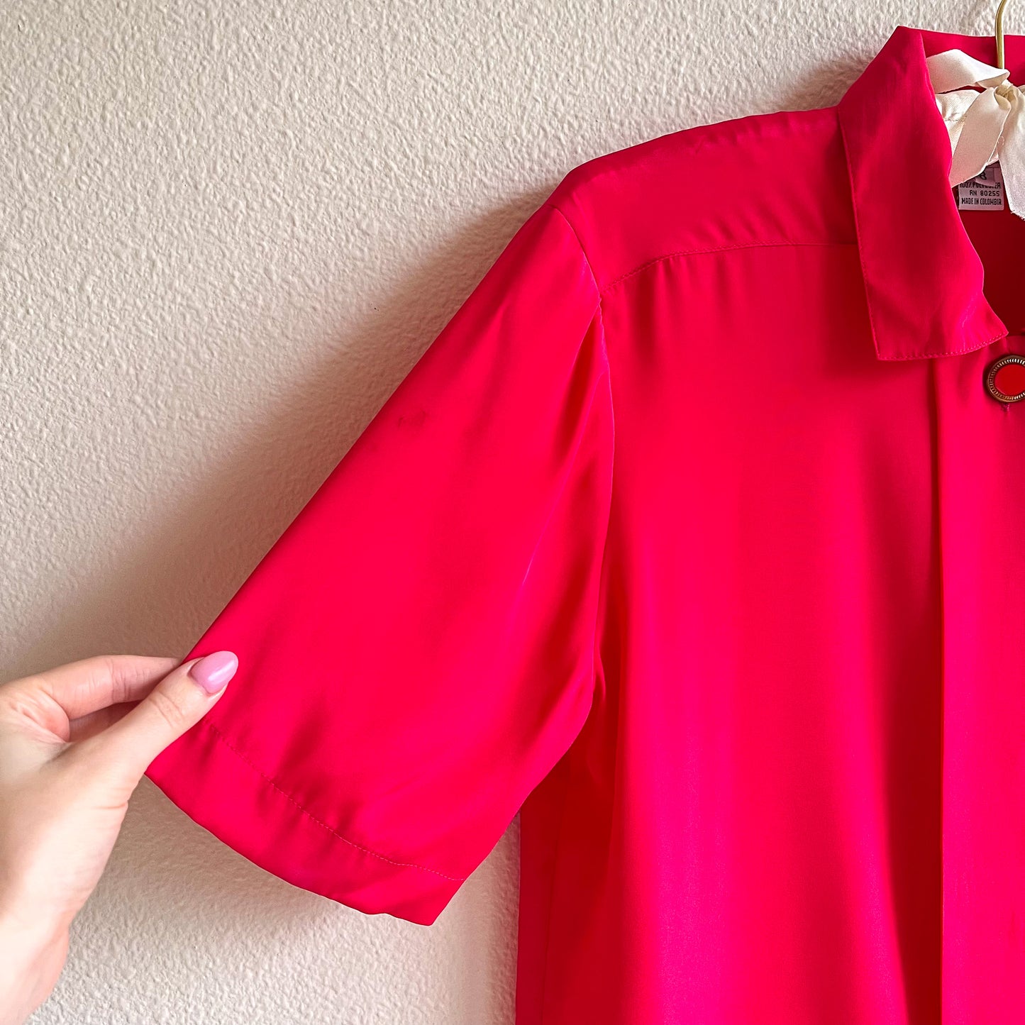 1980s Hot Pink Short Sleeve Blouse (M/L)