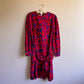 Beautiful 1980s Jewel-Toned Chrysanthemums Silk Dress (L/XL)