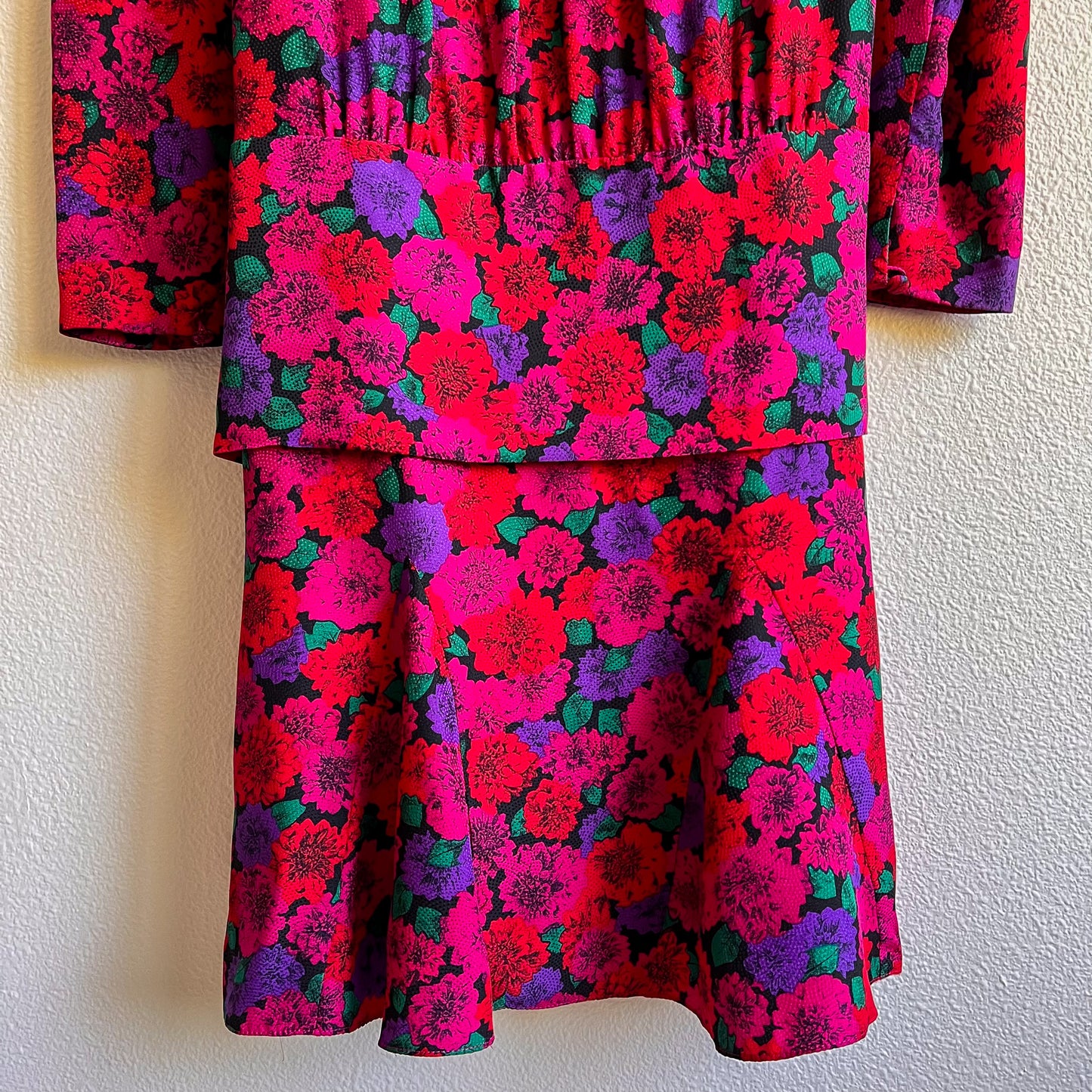 Beautiful 1980s Jewel-Toned Chrysanthemums Silk Dress (L/XL)