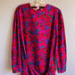 Beautiful 1980s Jewel-Toned Chrysanthemums Silk Dress (L/XL)