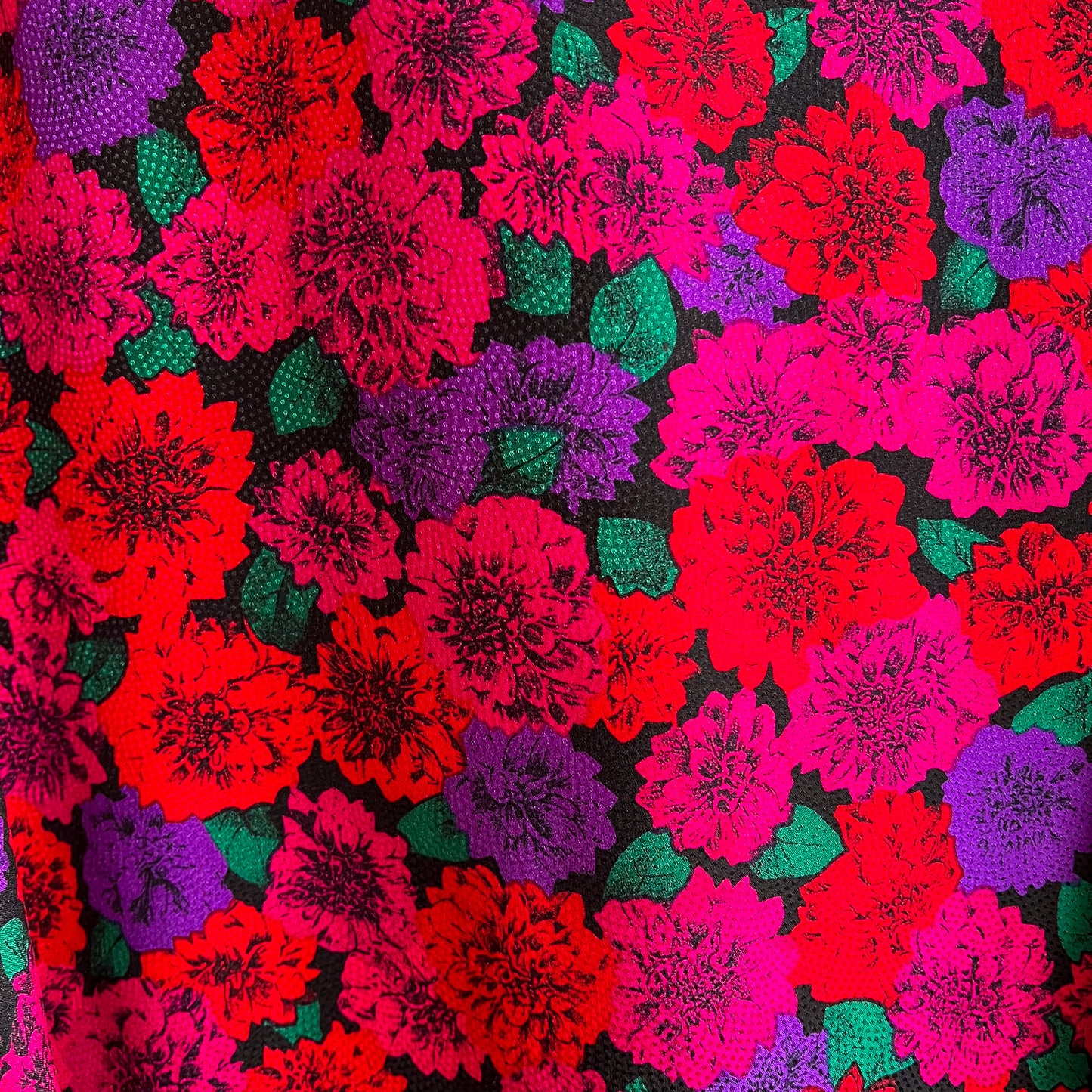 Beautiful 1980s Jewel-Toned Chrysanthemums Silk Dress (L/XL)