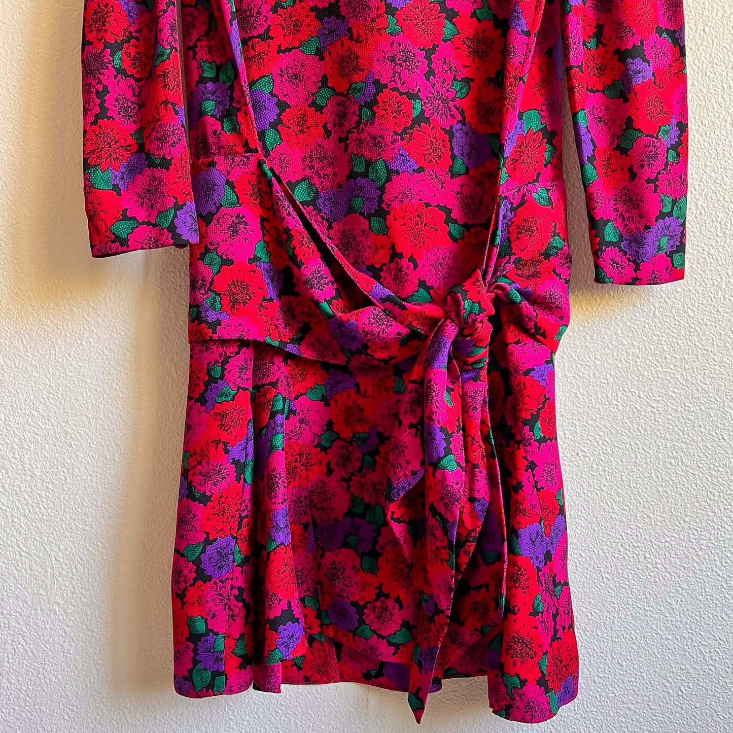Beautiful 1980s Jewel-Toned Chrysanthemums Silk Dress (L/XL)