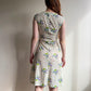 1980s Sheer Ivory Knit Dress With Purple Florals (S)