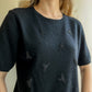 1980s Laura Ashley Black Beaded Short Sleeve Sweater (M/L)