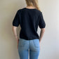 1980s Laura Ashley Black Beaded Short Sleeve Sweater (M/L)