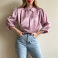 1980s Lilac Faux Silk Jacquard Blouse (M/L)