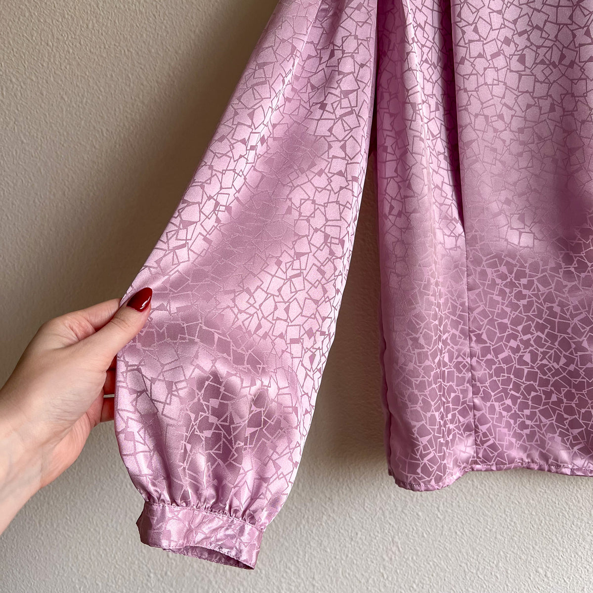 1980s Lilac Faux Silk Jacquard Blouse (M/L)