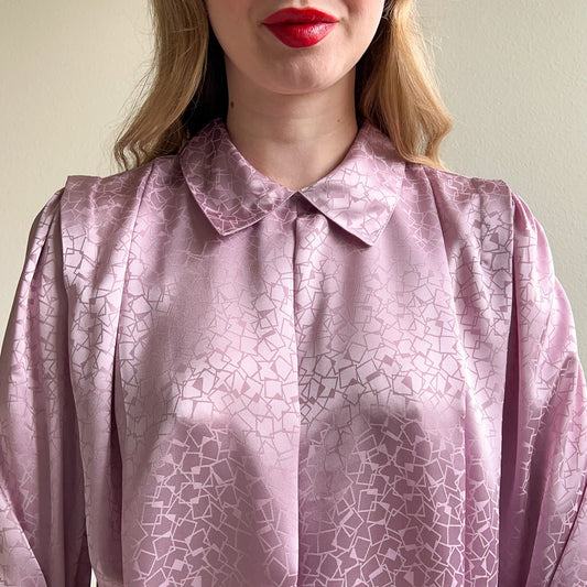 1980s Lilac Faux Silk Jacquard Blouse (M/L)
