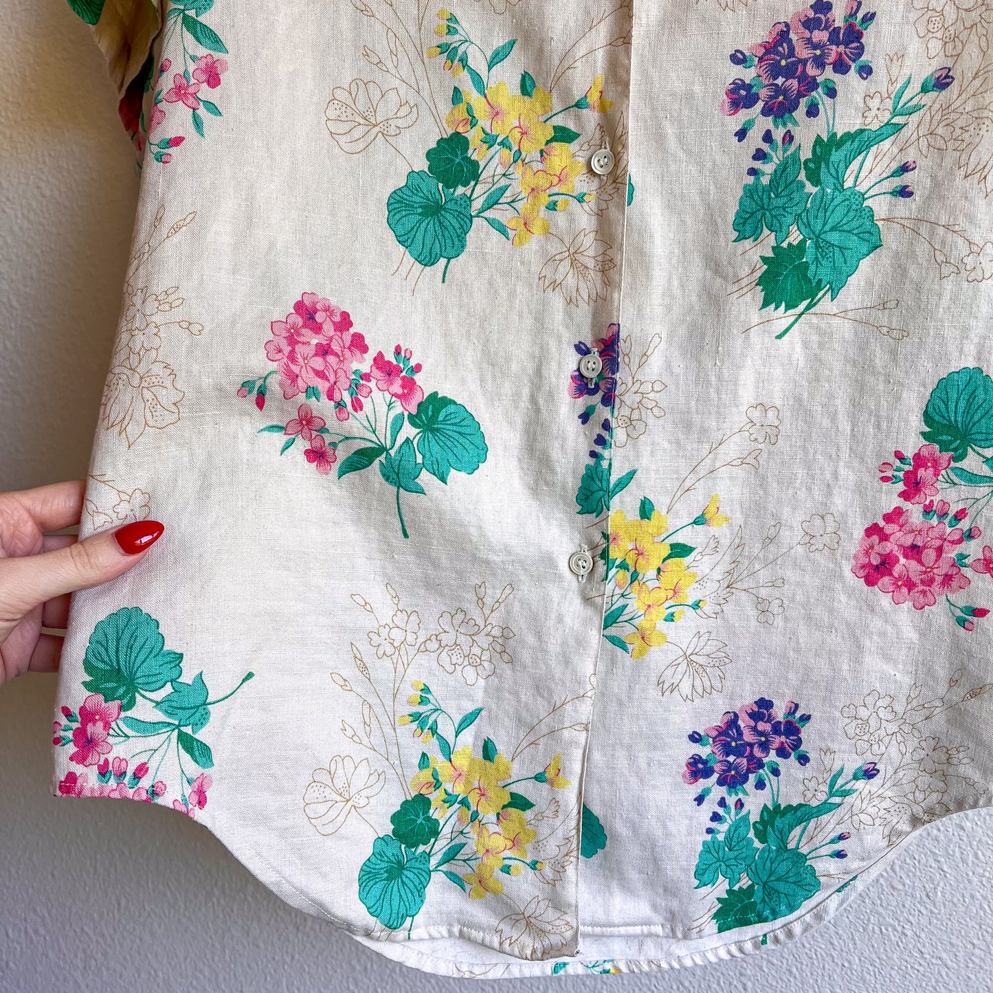 1980s Linen Button-Down With Summer Floral Print (S/M)