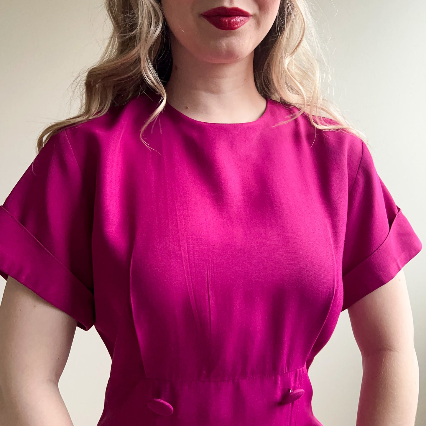 1980s Magenta Buttoned Work Dress (L)