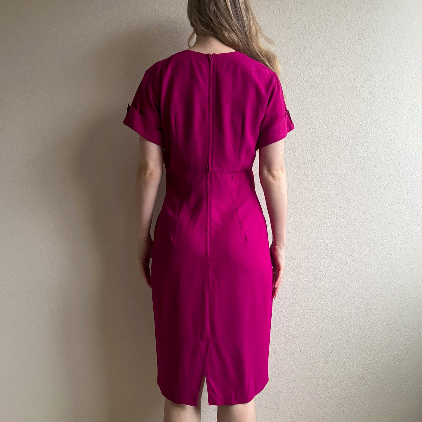 1980s Magenta Buttoned Work Dress (L)