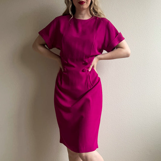 1980s Magenta Buttoned Work Dress (L)