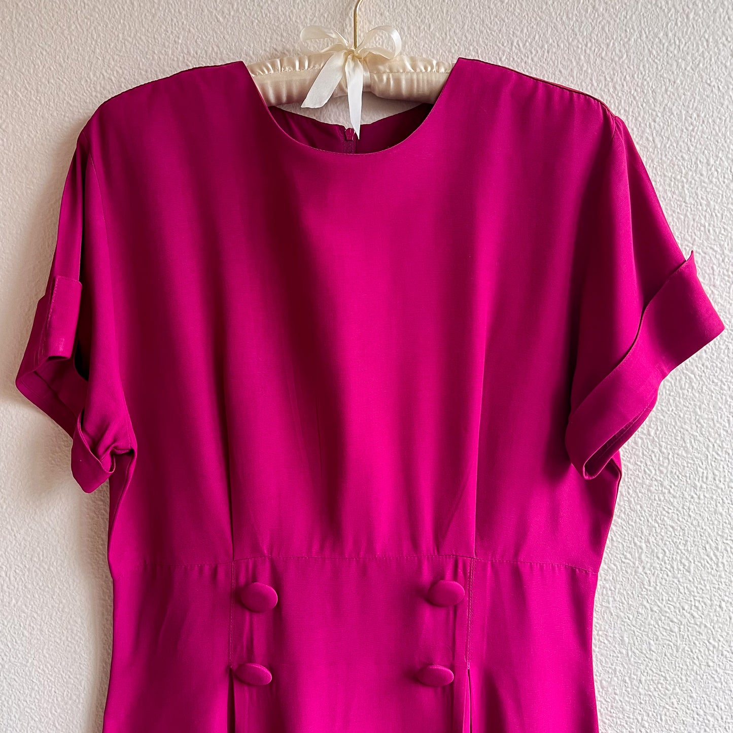 1980s Magenta Buttoned Work Dress (L)
