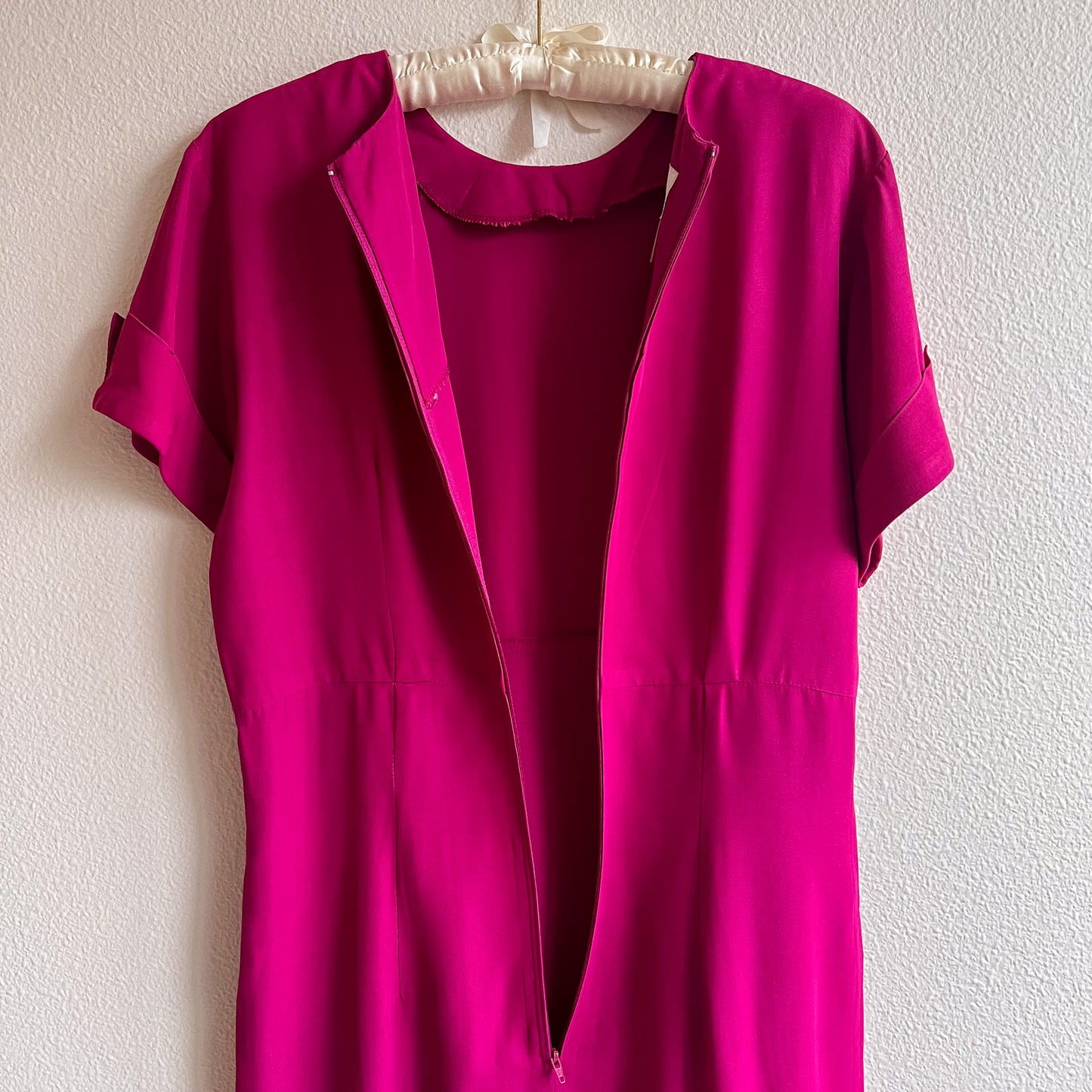 1980s Magenta Buttoned Work Dress (L)