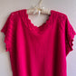 1980s Magenta Short Sleeve Sweater With Crochet Details (L/XL)