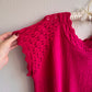 1980s Magenta Short Sleeve Sweater With Crochet Details (L/XL)