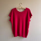 1980s Magenta Short Sleeve Sweater With Crochet Details (L/XL)