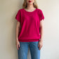 1980s Magenta Short Sleeve Sweater With Crochet Details (L/XL)